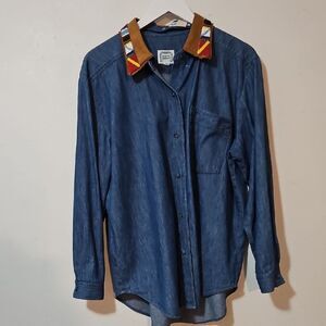Hairston Roberston Sylish Denim Shirt with Embroidered Collar L
